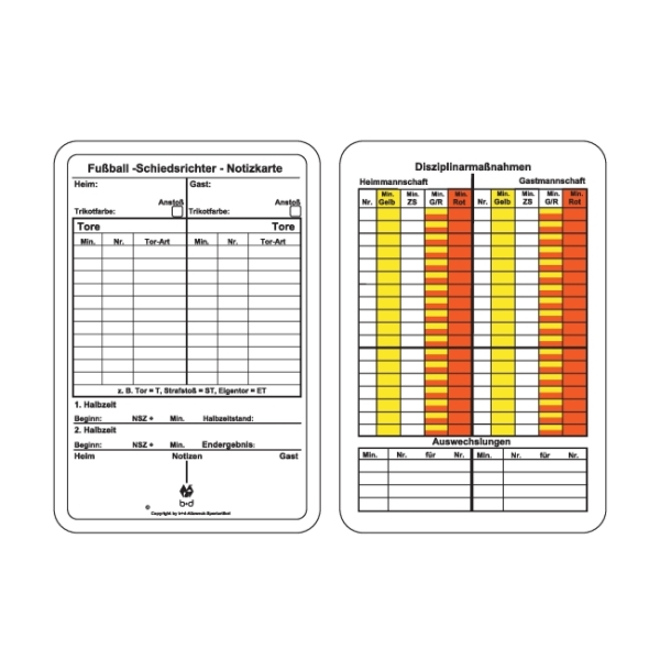 Spielnotizkarte - Fußball 50er Pack